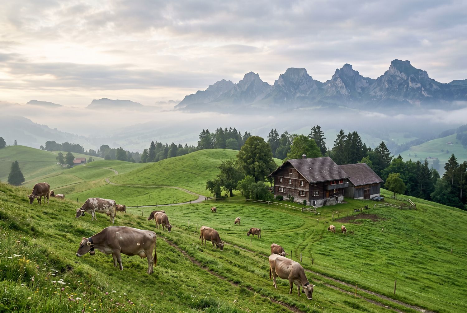 Kühe auf einer Weide im Toggenburg